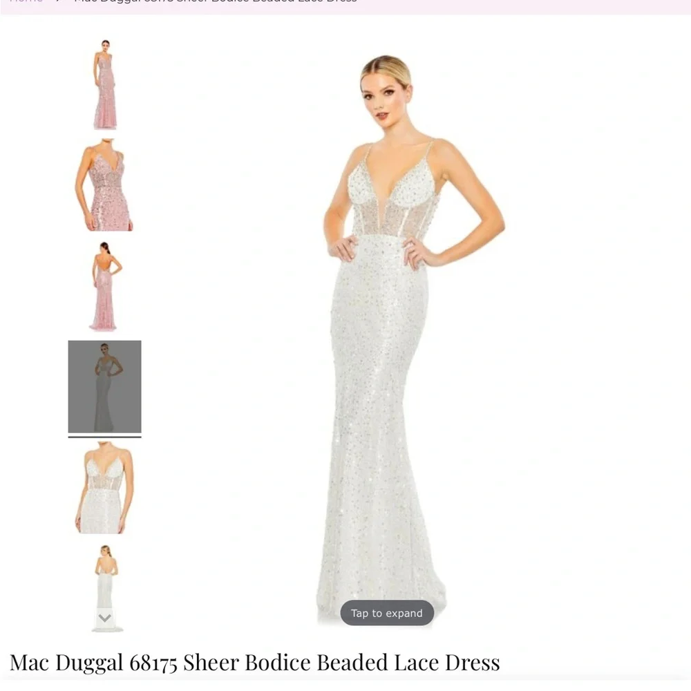 Mac Duggal white Sequin Gown with Train NWOT Size 6 - Picture 5 of 12